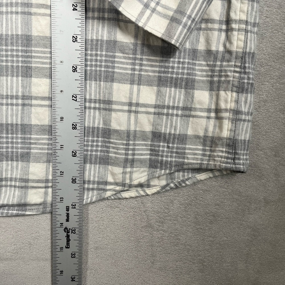 TravisMathew Men XL Plaid Long Sleeve Button Front Shirt Gray White Cotton Blend - Picture 4 of 7